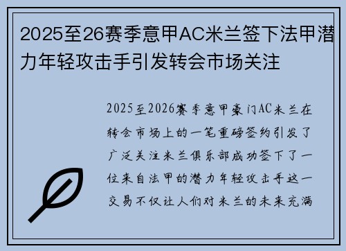 2025至26赛季意甲AC米兰签下法甲潜力年轻攻击手引发转会市场关注